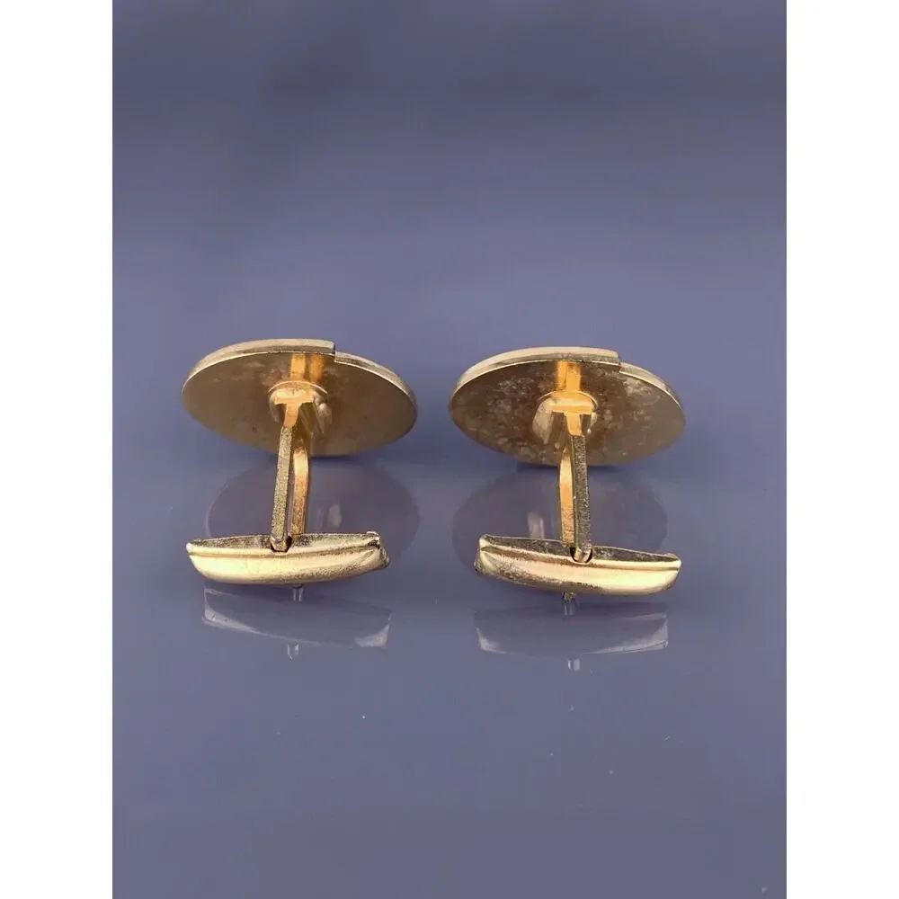 Rhinestone Star Oval Gold Plated Cufflinks Mid Century Simple Vintage